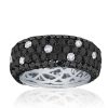Five Row Black Sapphire Eternity Wedding Band in Rhodium Plated Sterling Silver