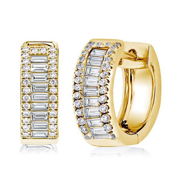 Golden Hoop Earrings - Baguette & Round - 18K Gold Plated Sterling Silver