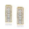 Golden Hoop Earrings - Baguette & Round - 18K Gold Plated Sterling Silver