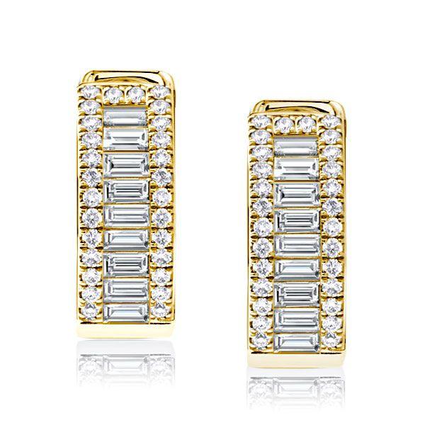 Golden Hoop Earrings - Baguette & Round - 18K Gold Plated Sterling Silver