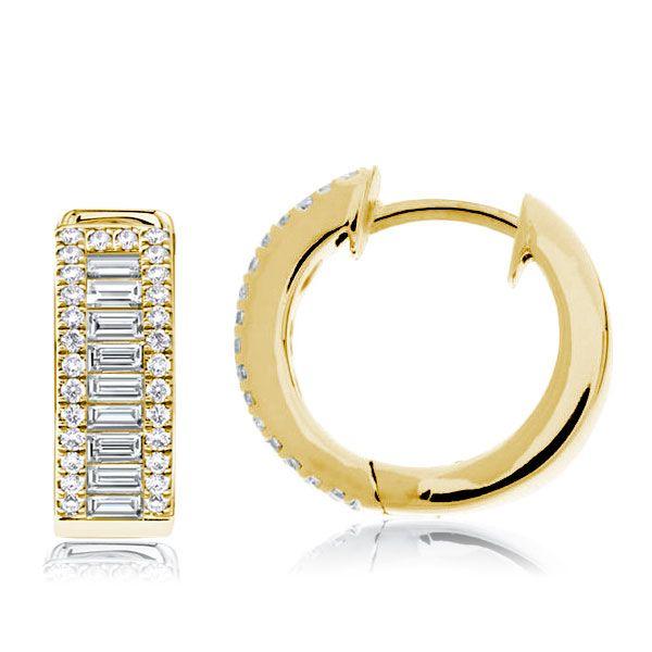 Golden Hoop Earrings - Baguette & Round - 18K Gold Plated Sterling Silver
