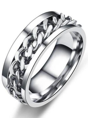 Men's Tungsten Wedding Band with Chain Design - Silver, 8MM