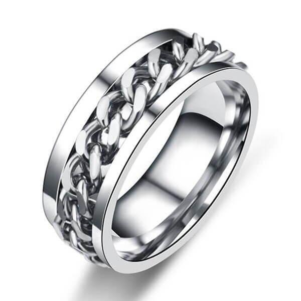 Men's Tungsten Wedding Band with Chain Design - Silver, 8MM