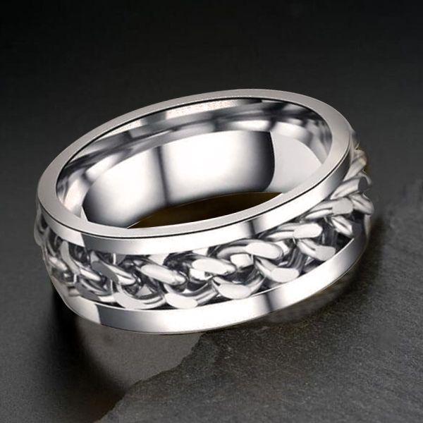 Men's Tungsten Wedding Band with Chain Design - Silver, 8MM