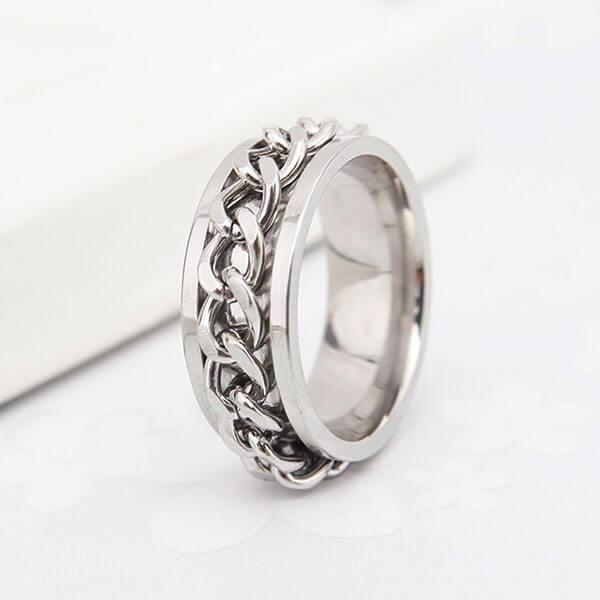 Men's Tungsten Wedding Band with Chain Design - Silver, 8MM