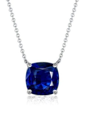 Blue Sapphire Solitaire Pendant Necklace in 925 Sterling Silver