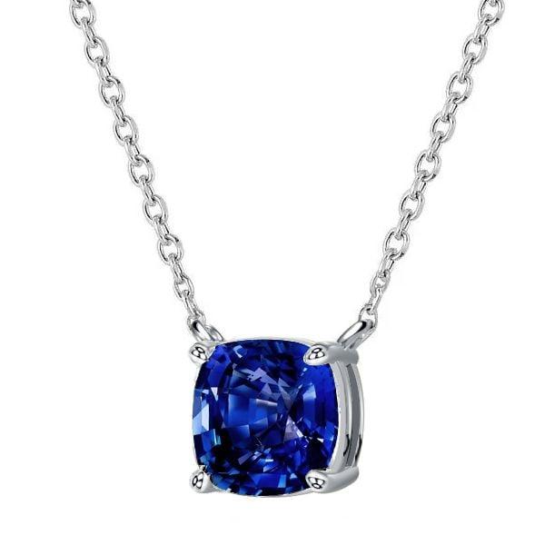 Blue Sapphire Solitaire Pendant Necklace in 925 Sterling Silver