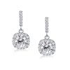 Halo Round Cut Drop Earrings in Sterling Silver