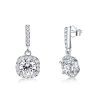 Halo Round Cut Drop Earrings in Sterling Silver