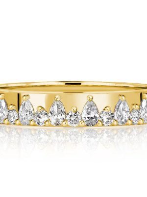 Pear & Round Cut Half Eternity Wedding Band - 18K Gold Plated Sterling Silver