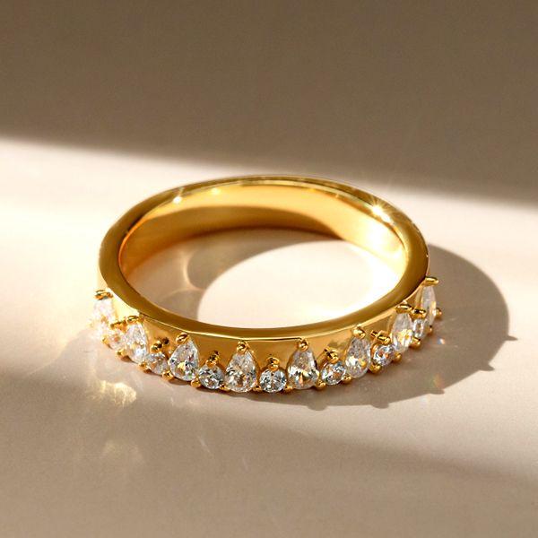 Pear & Round Cut Half Eternity Wedding Band - 18K Gold Plated Sterling Silver