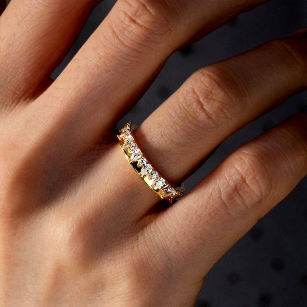 Pear & Round Cut Half Eternity Wedding Band - 18K Gold Plated Sterling Silver