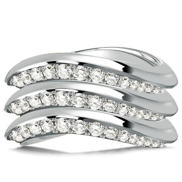 1.67 CT. TW. White Sapphire Multi Row Wave Band Ring in Rhodium Plated Sterling Silver