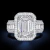 Halo Emerald Cut White Sapphire Engagement Ring - Sterling Silver