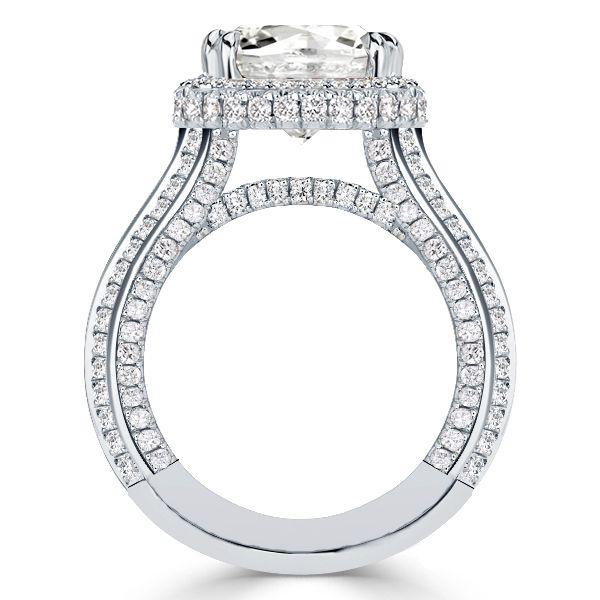 Halo Emerald Cut White Sapphire Engagement Ring - Sterling Silver