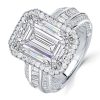Halo Emerald Cut White Sapphire Engagement Ring - Sterling Silver