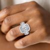 Halo Emerald Cut White Sapphire Engagement Ring - Sterling Silver