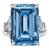 Three Stone Blue Emerald Cut Engagement Ring in 925 Sterling Silver