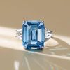 Three Stone Blue Emerald Cut Engagement Ring in 925 Sterling Silver