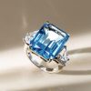 Three Stone Blue Emerald Cut Engagement Ring in 925 Sterling Silver