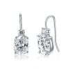 Classic 4 Prong Oval and Round Drop Earrings in Rhodium Plated Sterling Silver