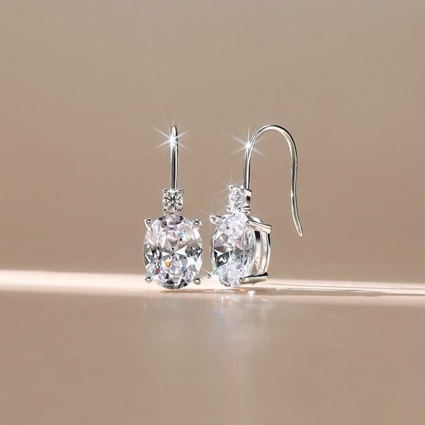Classic 4 Prong Oval and Round Drop Earrings in Rhodium Plated Sterling Silver