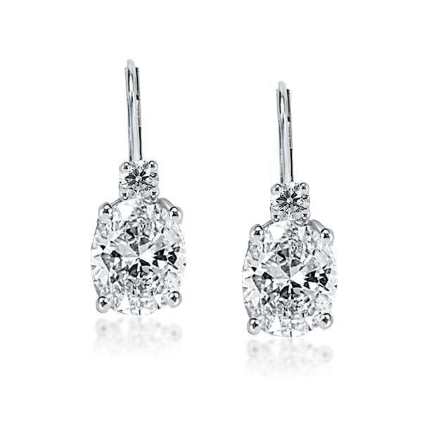 Classic 4 Prong Oval and Round Drop Earrings in Rhodium Plated Sterling Silver