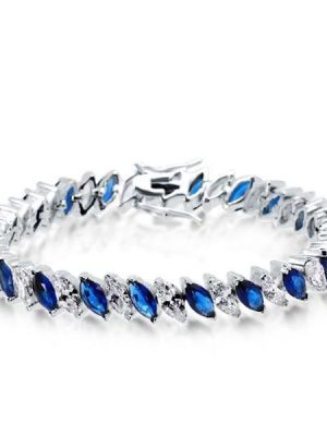 Marquise Created Sapphire Bracelet - Silver Plated