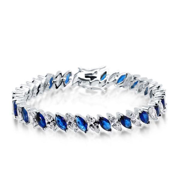 Marquise Created Sapphire Bracelet - Silver Plated