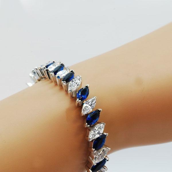 Marquise Created Sapphire Bracelet - Silver Plated