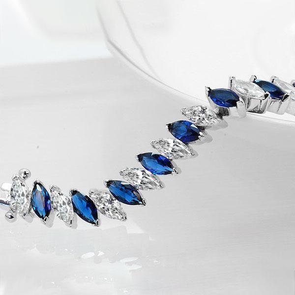 Marquise Created Sapphire Bracelet - Silver Plated