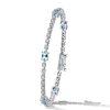 Aquamarine & White CZ Oval Cut Tennis Bracelet - Sterling Silver