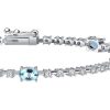 Aquamarine & White CZ Oval Cut Tennis Bracelet - Sterling Silver