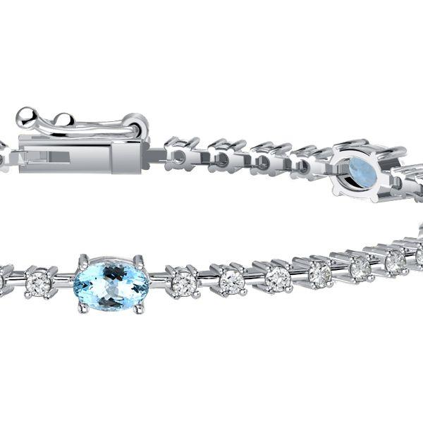 Aquamarine & White CZ Oval Cut Tennis Bracelet - Sterling Silver