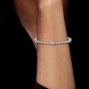 Aquamarine & White CZ Oval Cut Tennis Bracelet - Sterling Silver