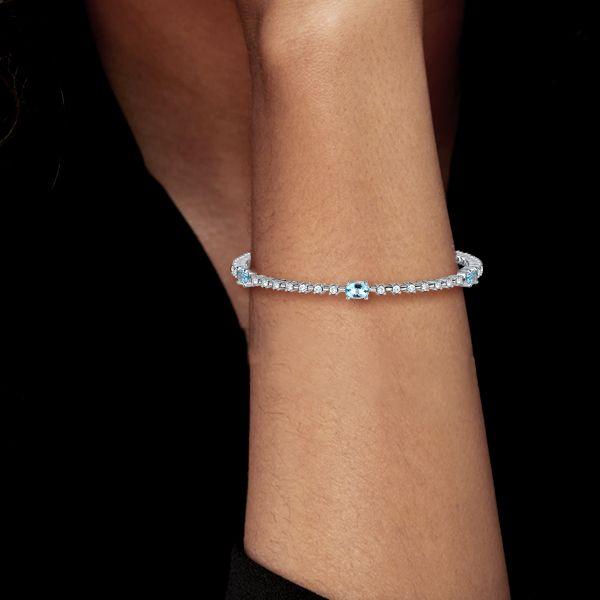 Aquamarine & White CZ Oval Cut Tennis Bracelet - Sterling Silver