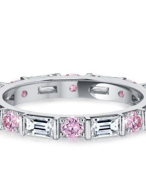 Pink Baguette Eternity Band - 925 Sterling Silver Ring