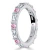Pink Baguette Eternity Band - 925 Sterling Silver Ring