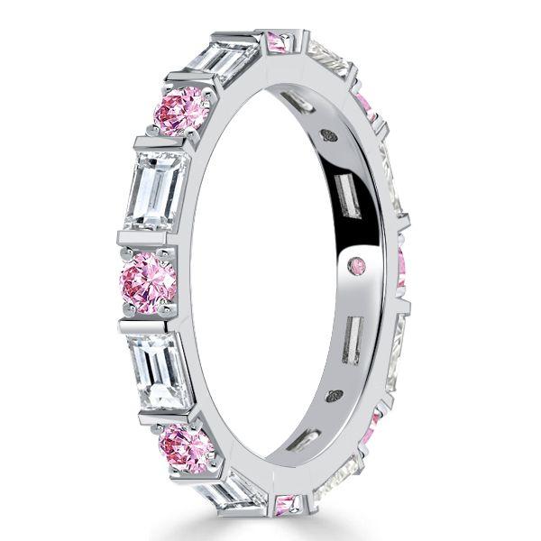 Pink Baguette Eternity Band - 925 Sterling Silver Ring