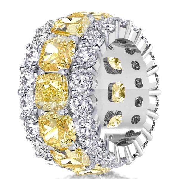 6.25 CT. TW. Yellow Topaz Cushion Cut Eternity Band in Rhodium Plated Sterling Silver