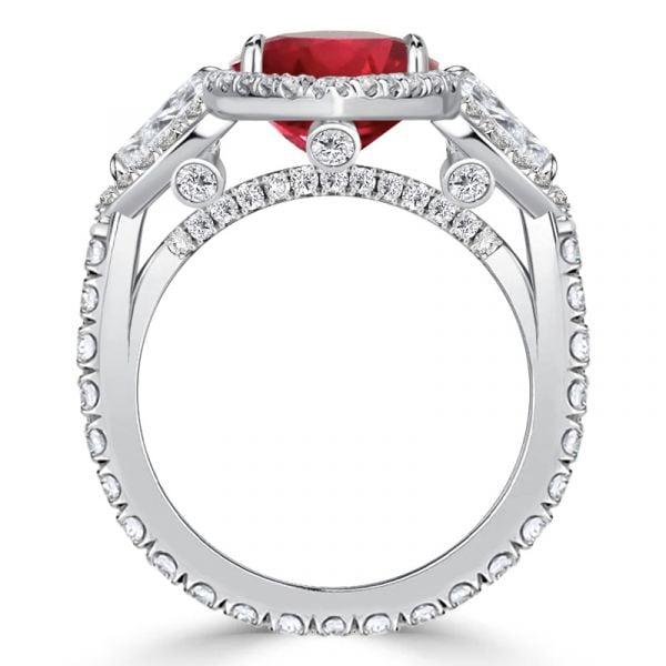 Oval Cut Ruby Halo Engagement Ring for Women in 925 Sterling Silver
