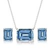 Emerald Cut Blue Topaz Necklace and Earring Set - Sterling Silver Bridal Jewelry