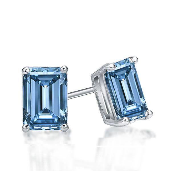 Emerald Cut Blue Topaz Necklace and Earring Set - Sterling Silver Bridal Jewelry