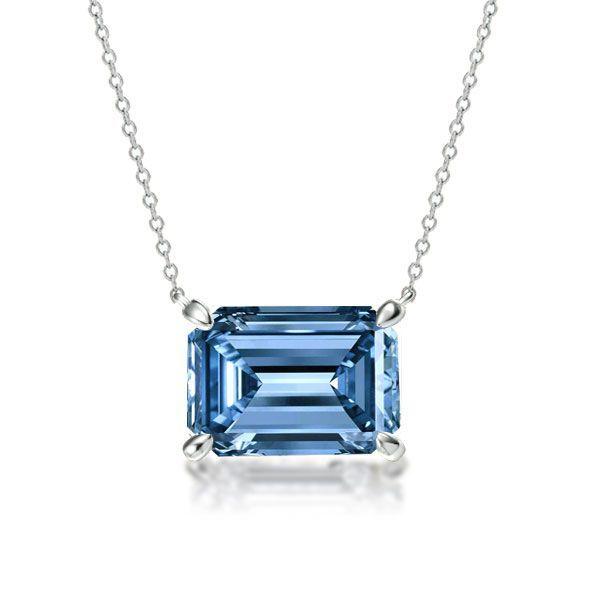 Emerald Cut Blue Topaz Necklace and Earring Set - Sterling Silver Bridal Jewelry