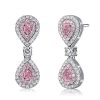 Pear Shaped Pink Stone Drop Earrings with Double Halo - Sterling Silver