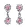 Pear Shaped Pink Stone Drop Earrings with Double Halo - Sterling Silver