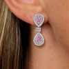 Pear Shaped Pink Stone Drop Earrings with Double Halo - Sterling Silver