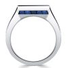 Art Deco Baguette Cut Blue Sapphire Engagement Ring in Rhodium Plated Sterling Silver