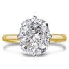 Two Tone Solitaire Engagement Ring Cushion Cut Sterling Silver with Yellow Gold Plating