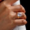 Two Tone Solitaire Engagement Ring Cushion Cut Sterling Silver with Yellow Gold Plating